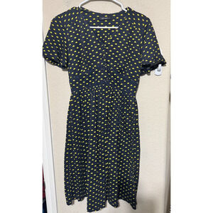 eShakti Fit n Flare Black Dress Size 0 XS yellow crown print high waist office